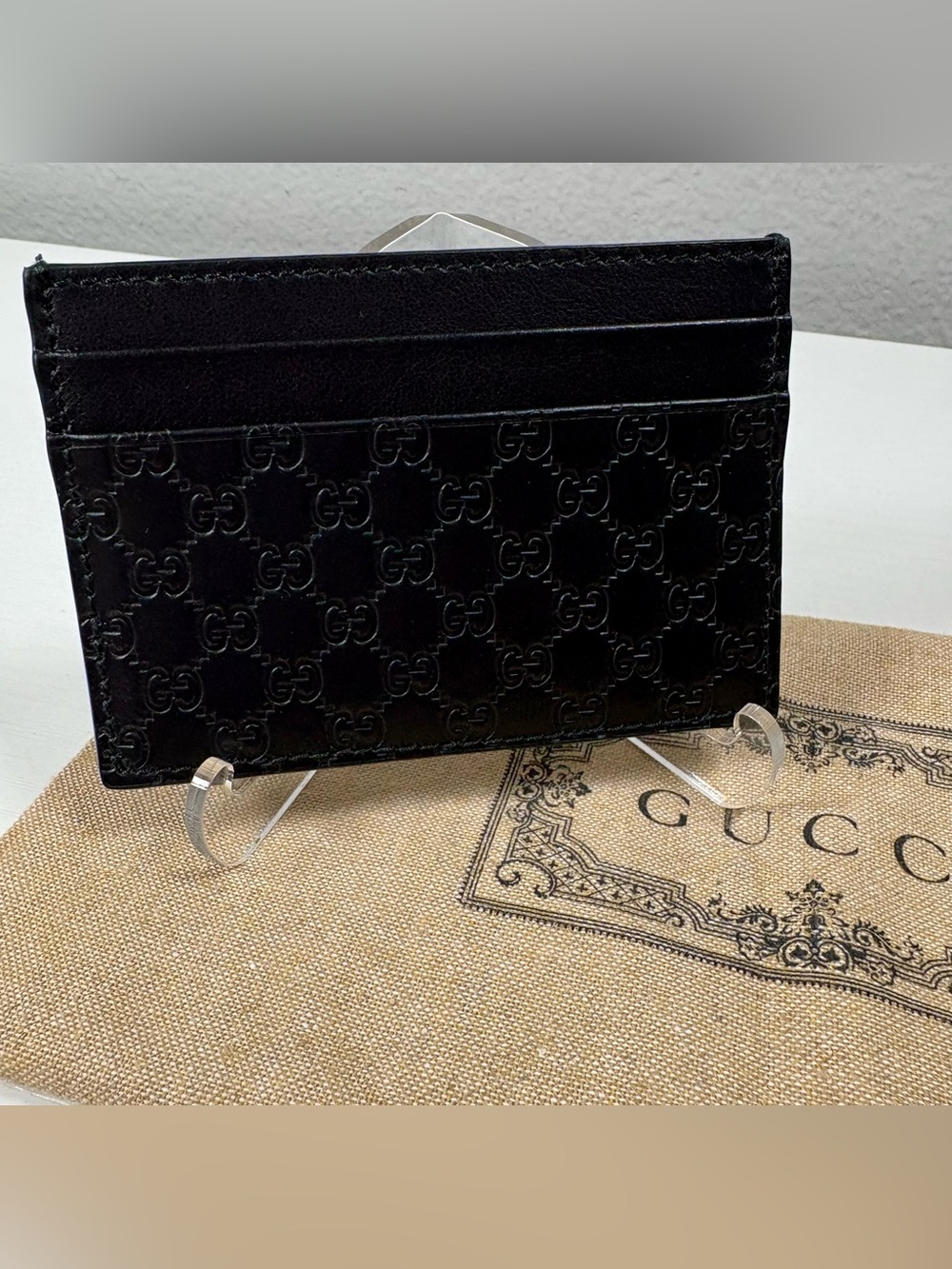 Gucci Microguccissima Card Holder W/COA, Black Leather